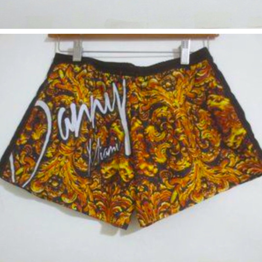 NWT Danny Miami Small 100% Polyester Orange Paisley Shorts